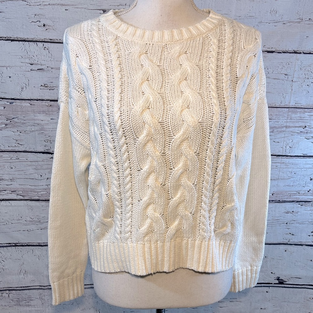 LA HEARTS Sweater Cropped Cable Knit Ivory-Small